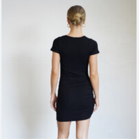 LNA Black‎ Ribbed Asymmetric Ruched Dress Size Small - Picture 2 of 10